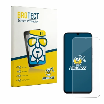 Parte frontal de un envase de producto con el logotipo de la marca BROTECT. Al lado se muestra el dispositivo realme C100 4G c