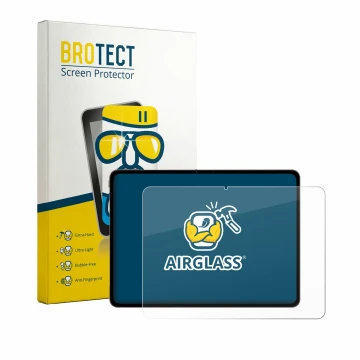 Parte frontal de un envase de producto con el logotipo de la marca BROTECT. Al lado se muestra el dispositivo OnePlus Pad 4 co