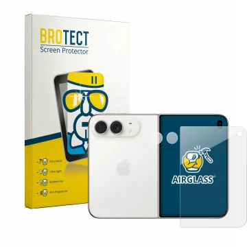 Parte frontal de un envase de producto con el logotipo de la marca BROTECT. Al lado se muestra el dispositivo Apple iPhone Duo