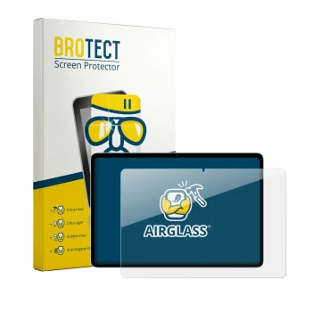 Parte frontal de un envase de producto con el logotipo de la marca BROTECT. Al lado se muestra el dispositivo Teclast P35 con 