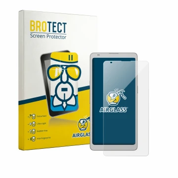 Parte frontal de un envase de producto con el logotipo de la marca BROTECT. Al lado se muestra el dispositivo Boox Palma 3 con