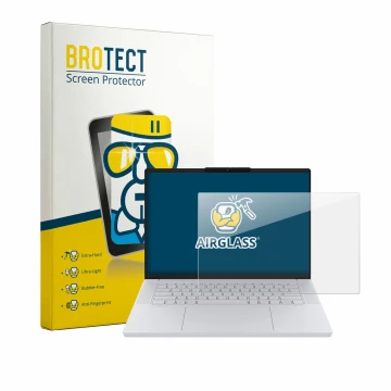Parte frontal de un envase de producto con el logotipo de la marca BROTECT. Al lado se muestra el dispositivo Lenovo Googleboo