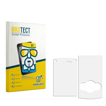 Parte frontal de un envase de producto con el logotipo de la marca BROTECT. Al lado está el protector de pantalla correspondie