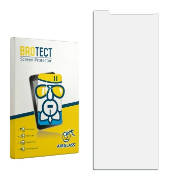 Parte frontal de un envase de producto con el logotipo de la marca BROTECT. Al lado está el protector de pantalla correspondie