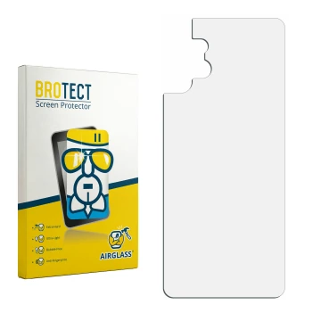 Parte frontal de un envase de producto con el logotipo de la marca BROTECT. Al lado está el protector de pantalla correspondie