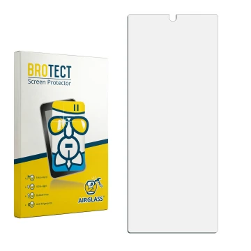 Parte frontal de un envase de producto con el logotipo de la marca BROTECT. Al lado está el protector de pantalla correspondie
