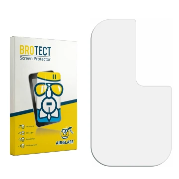 Parte frontal de un envase de producto con el logotipo de la marca BROTECT. Al lado está el protector de pantalla correspondie