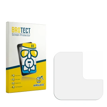 Parte frontal de un envase de producto con el logotipo de la marca BROTECT. Al lado está el protector de pantalla correspondie