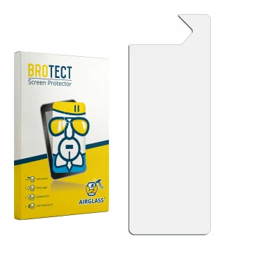 Parte frontal de un envase de producto con el logotipo de la marca BROTECT. Al lado está el protector de pantalla correspondie