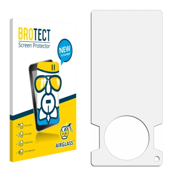 Parte frontal de un envase de producto con el logotipo de la marca BROTECT. Al lado está el protector de pantalla correspondie