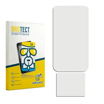 Parte frontal de un envase de producto con el logotipo de la marca BROTECT. Al lado está el protector de pantalla correspondie