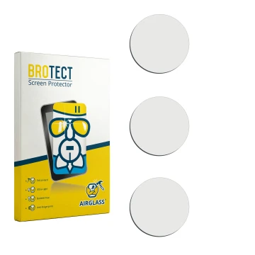 Parte frontal de un envase de producto con el logotipo de la marca BROTECT. Al lado está el protector de pantalla correspondie
