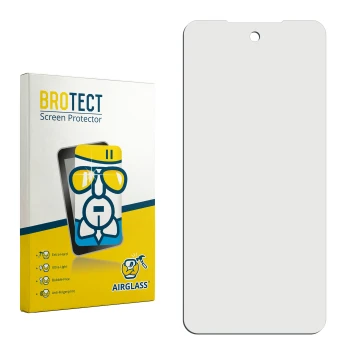Parte frontal de un envase de producto con el logotipo de la marca BROTECT. Al lado está el protector de pantalla correspondie