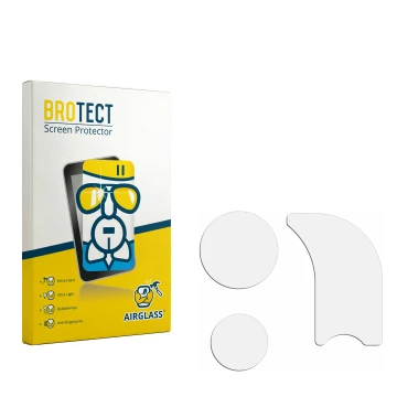 Parte frontal de un envase de producto con el logotipo de la marca BROTECT. Al lado está el protector de pantalla correspondie