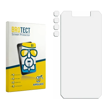 Parte frontal de un envase de producto con el logotipo de la marca BROTECT. Al lado está el protector de pantalla correspondie