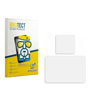 Parte frontal de un envase de producto con el logotipo de la marca BROTECT. Al lado está el protector de pantalla correspondie