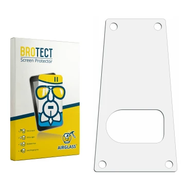 Parte frontal de un envase de producto con el logotipo de la marca BROTECT. Al lado está el protector de pantalla correspondie