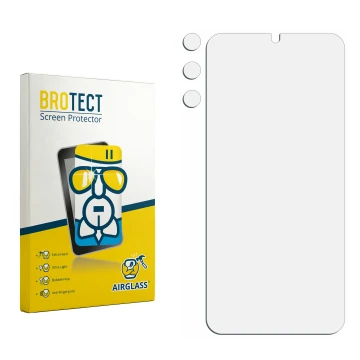 Parte frontal de un envase de producto con el logotipo de la marca BROTECT. Al lado está el protector de pantalla correspondie