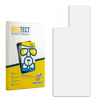 Parte frontal de un envase de producto con el logotipo de la marca BROTECT. Al lado está el protector de pantalla correspondie
