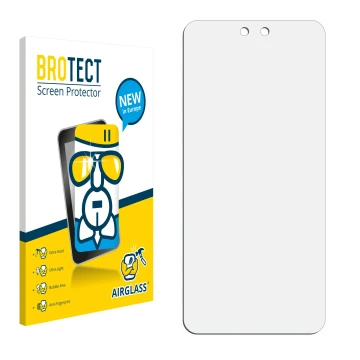 Parte frontal de un envase de producto con el logotipo de la marca BROTECT. Al lado está el protector de pantalla correspondie