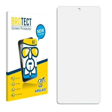 Parte frontal de un envase de producto con el logotipo de la marca BROTECT. Al lado está el protector de pantalla correspondie