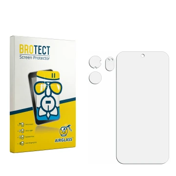 Parte frontal de un envase de producto con el logotipo de la marca BROTECT. Al lado está el protector de pantalla correspondie