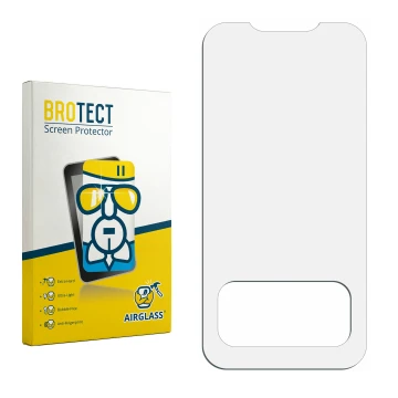 Parte frontal de un envase de producto con el logotipo de la marca BROTECT. Al lado está el protector de pantalla correspondie