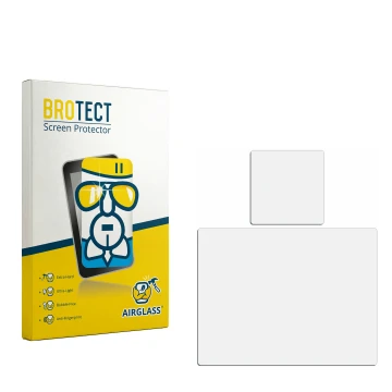 Parte frontal de un envase de producto con el logotipo de la marca BROTECT. Al lado está el protector de pantalla correspondie