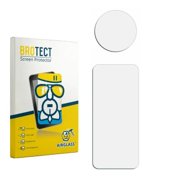 Parte frontal de un envase de producto con el logotipo de la marca BROTECT. Al lado está el protector de pantalla correspondie