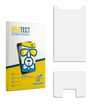 Parte frontal de un envase de producto con el logotipo de la marca BROTECT. Al lado está el protector de pantalla correspondie