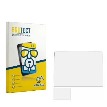 Parte frontal de un envase de producto con el logotipo de la marca BROTECT. Al lado está el protector de pantalla correspondie