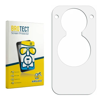 Parte frontal de un envase de producto con el logotipo de la marca BROTECT. Al lado está el protector de pantalla correspondie