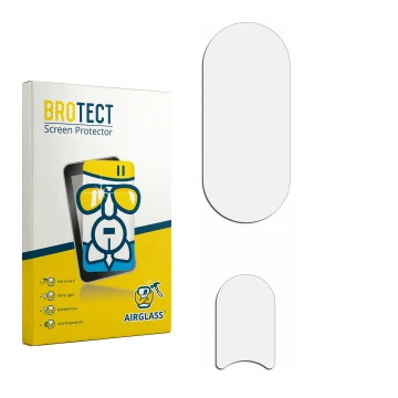 Parte frontal de un envase de producto con el logotipo de la marca BROTECT. Al lado está el protector de pantalla correspondie