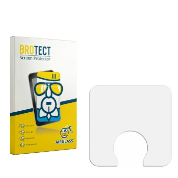 Parte frontal de un envase de producto con el logotipo de la marca BROTECT. Al lado está el protector de pantalla correspondie