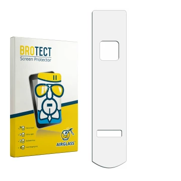 Parte frontal de un envase de producto con el logotipo de la marca BROTECT. Al lado está el protector de pantalla correspondie