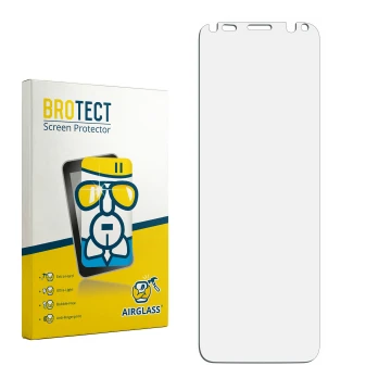 Parte frontal de un envase de producto con el logotipo de la marca BROTECT. Al lado está el protector de pantalla correspondie