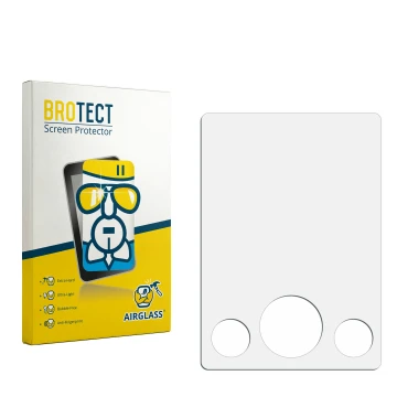 Parte frontal de un envase de producto con el logotipo de la marca BROTECT. Al lado está el protector de pantalla correspondie