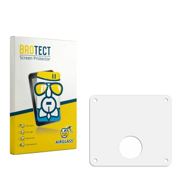 Parte frontal de un envase de producto con el logotipo de la marca BROTECT. Al lado está el protector de pantalla correspondie