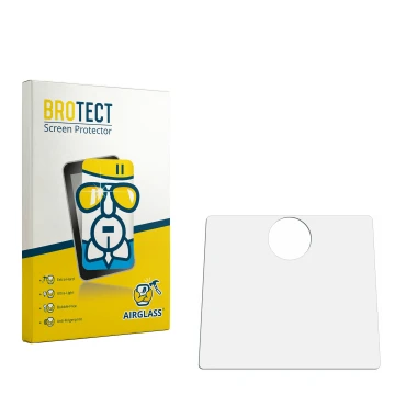 Parte frontal de un envase de producto con el logotipo de la marca BROTECT. Al lado está el protector de pantalla correspondie