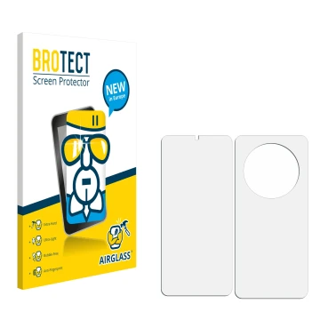 Parte frontal de un envase de producto con el logotipo de la marca BROTECT. Al lado está el protector de pantalla correspondie