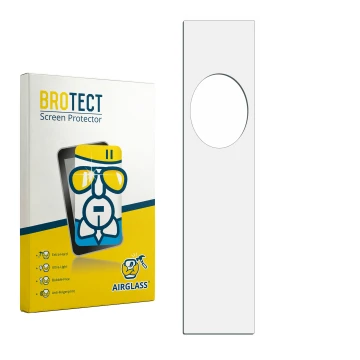 Parte frontal de un envase de producto con el logotipo de la marca BROTECT. Al lado está el protector de pantalla correspondie