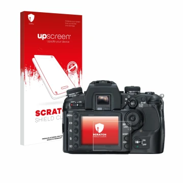 Parte frontal de un envase de producto con el logotipo de la marca upscreen. Al lado se muestra el dispositivo Konica Minolta 