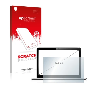 Parte frontal de un envase de producto con el logotipo de la marca upscreen. Al lado se muestra el dispositivo con su protecto