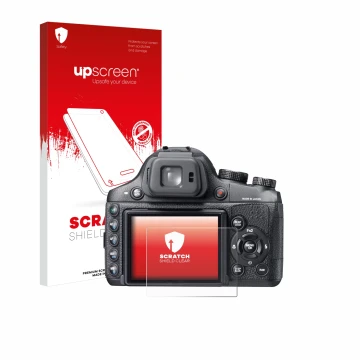 Parte frontal de un envase de producto con el logotipo de la marca upscreen. Al lado se muestra el dispositivo Fujifilm FinePi