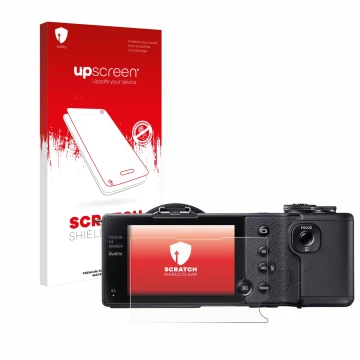 Parte frontal de un envase de producto con el logotipo de la marca upscreen. Al lado se muestra el dispositivo Sigma dp2 Quatt