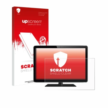 Parte frontal de un envase de producto con el logotipo de la marca upscreen. Al lado se muestra el dispositivo con su protecto