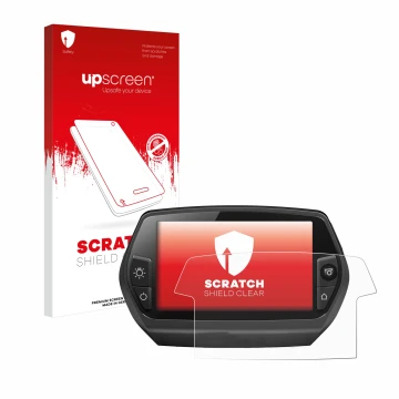 Parte frontal de un envase de producto con el logotipo de la marca upscreen. Al lado se muestra el dispositivo Bosch Nyon 2014