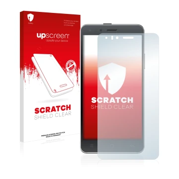 Parte frontal de un envase de producto con el logotipo de la marca upscreen. Al lado se muestra el dispositivo Kodak IM5 con s