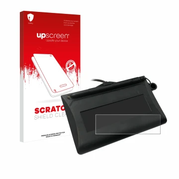 Parte frontal de un envase de producto con el logotipo de la marca upscreen. Al lado se muestra el dispositivo Topaz T-LBK460-