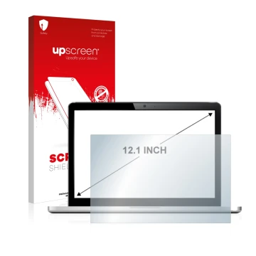 Parte frontal de un envase de producto con el logotipo de la marca upscreen. Al lado se muestra el dispositivo con su protecto